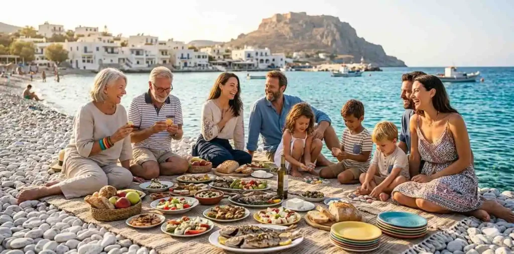 Family enjoying a sunny beach day together