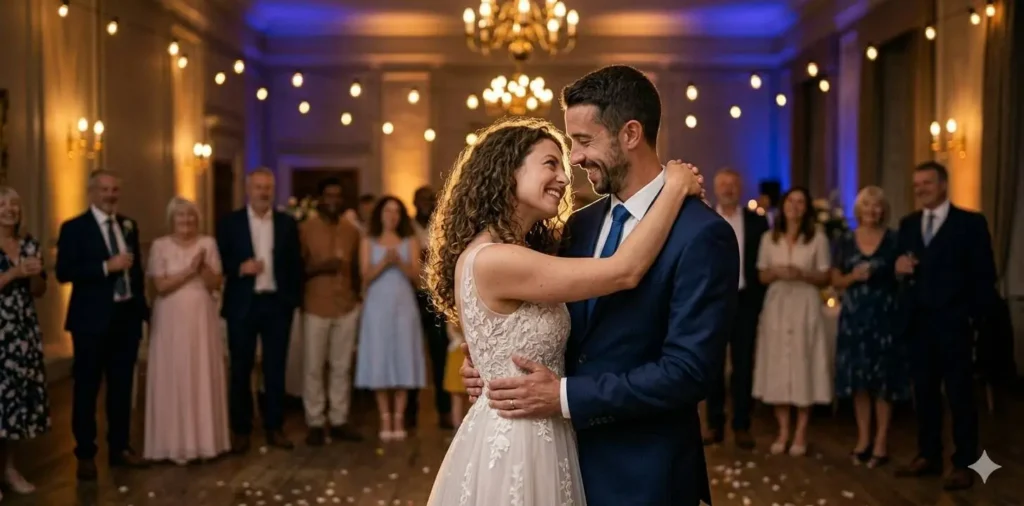 Bride and groom sharing their first dance