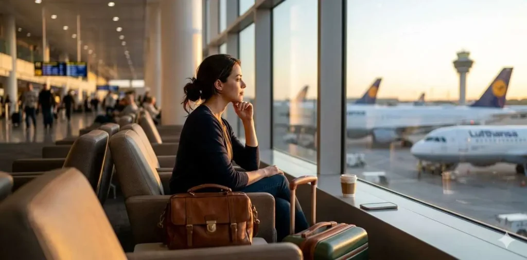 Passenger waiting near airport gate