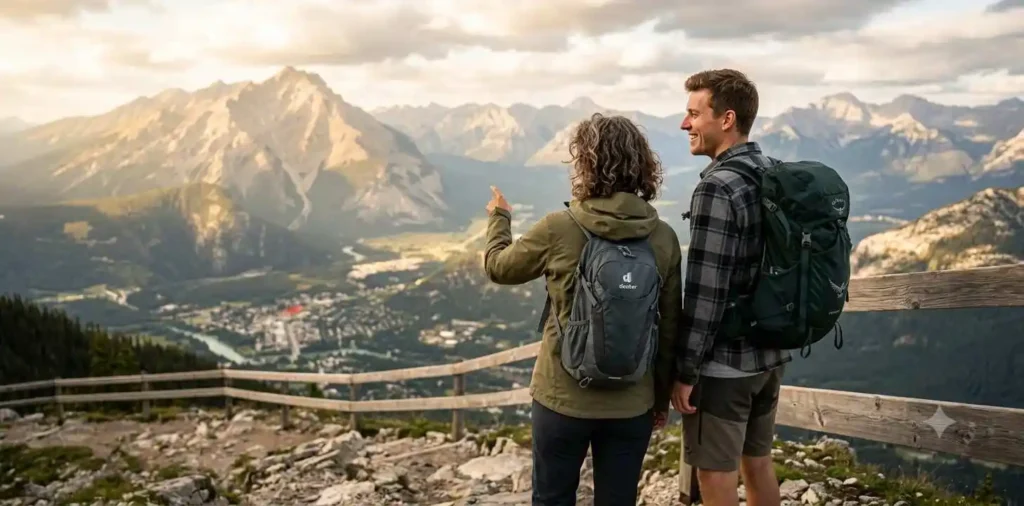 Mother and son exploring a scenic viewpoint