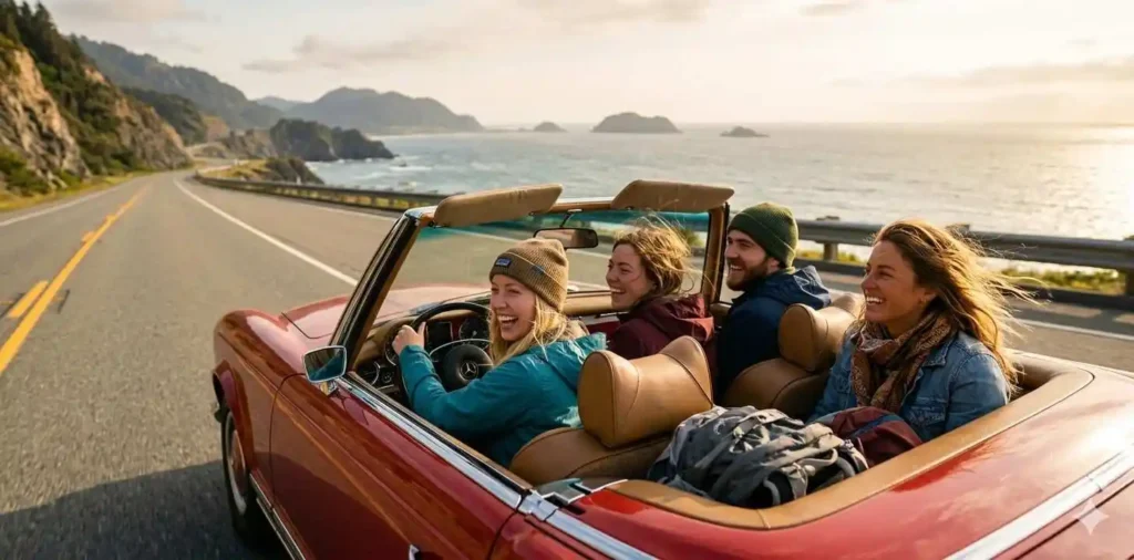 Friends enjoying road trip during summer