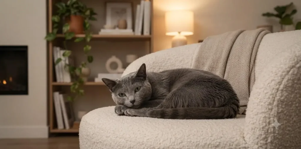 Cat relaxing in stylish cozy room
