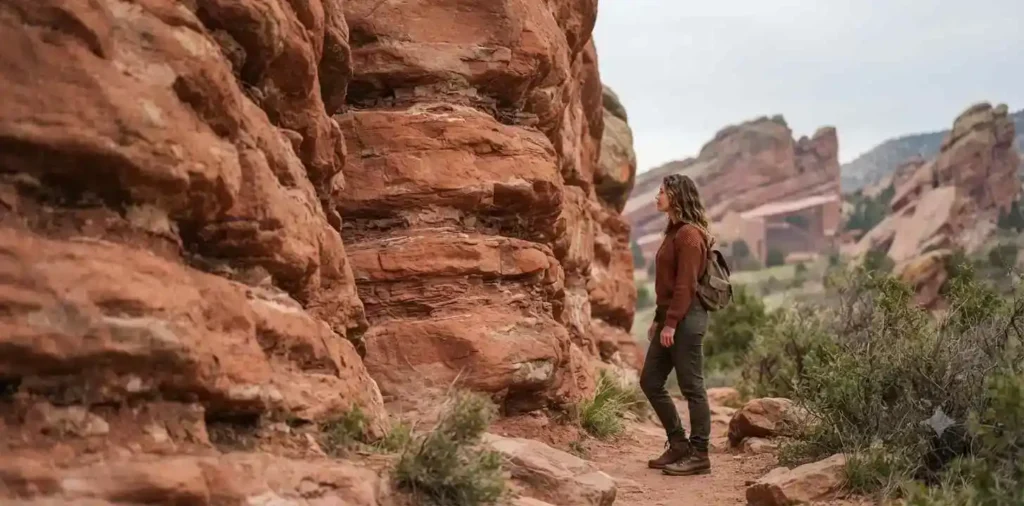 Traveler enjoying scenic red rock landscape