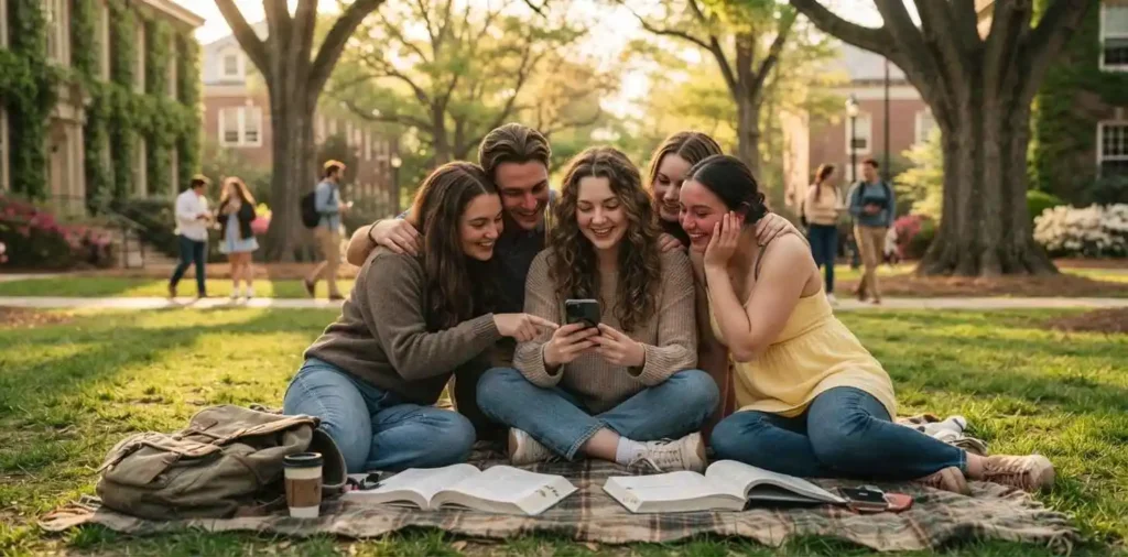 Students remembering college campus moments