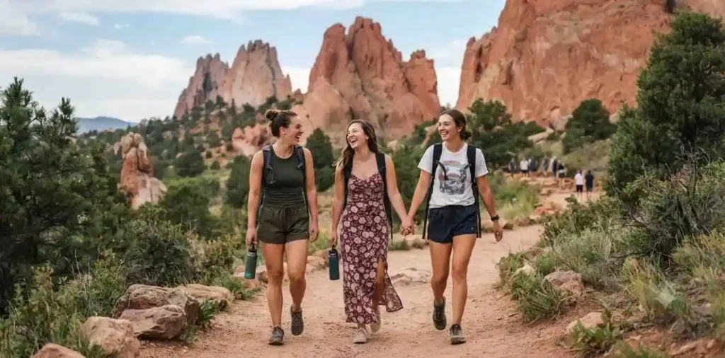 Friends exploring Colorado mountain scenery