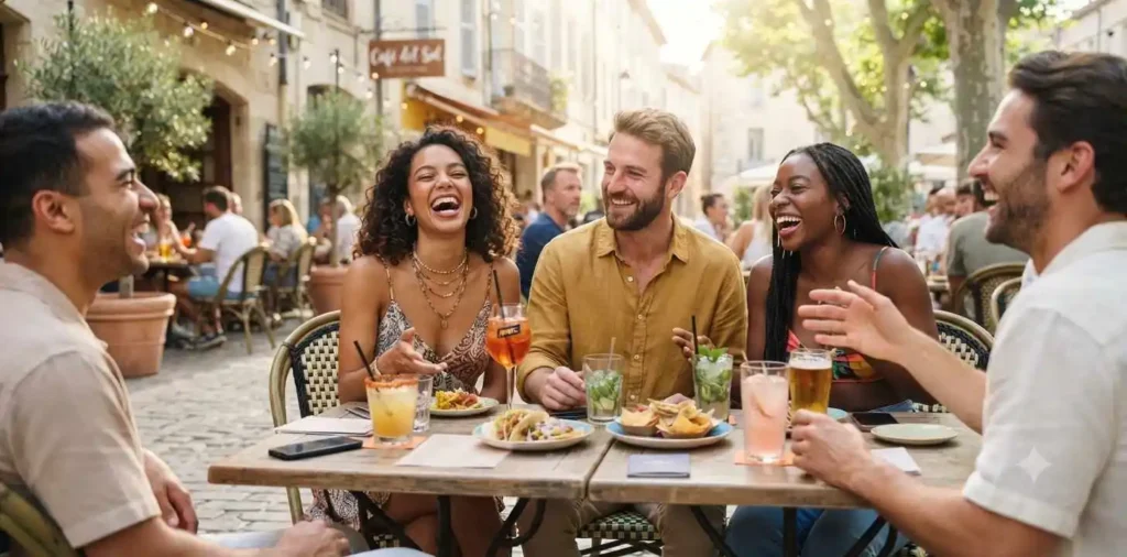 Smiling friends sharing a playful moment outdoors