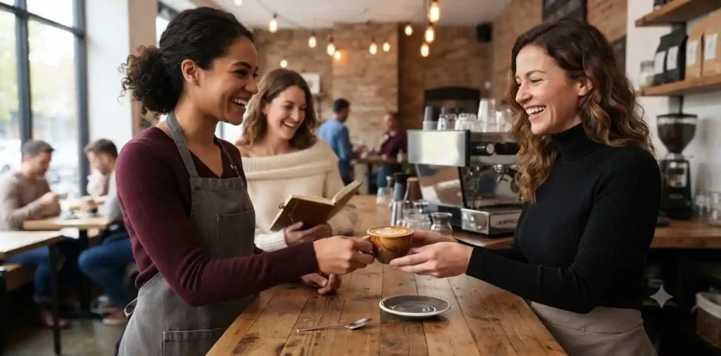 Barista serving a fresh espresso shot