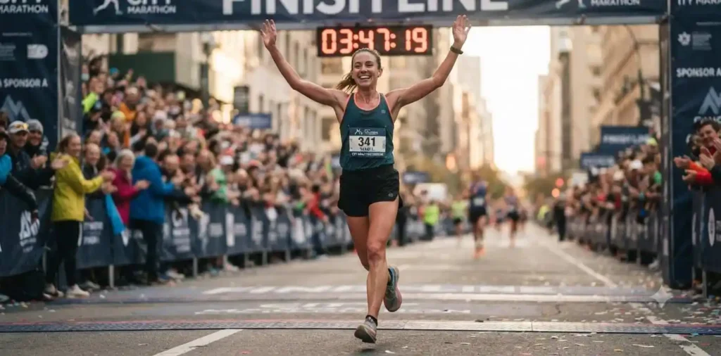 Runner celebrating after crossing the finish line