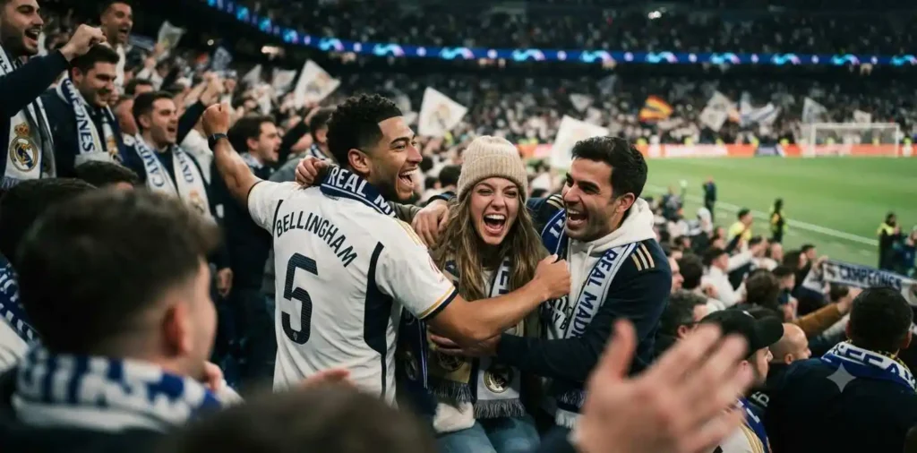 Football fans cheering in stadium seats