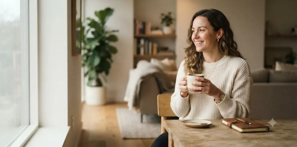 Woman enjoying coffee indoors