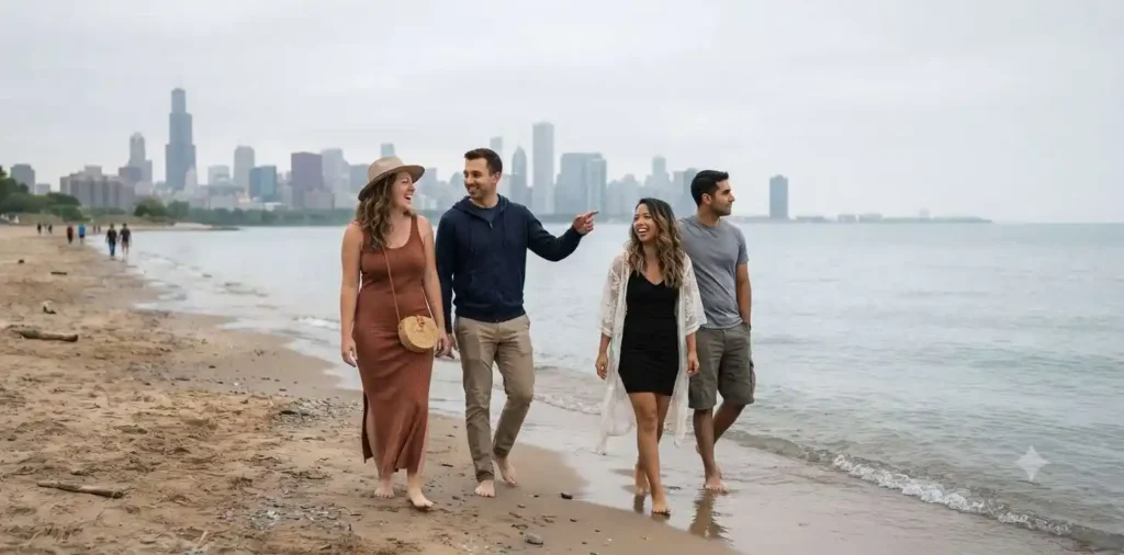 Friends enjoying the Lake Michigan shoreline