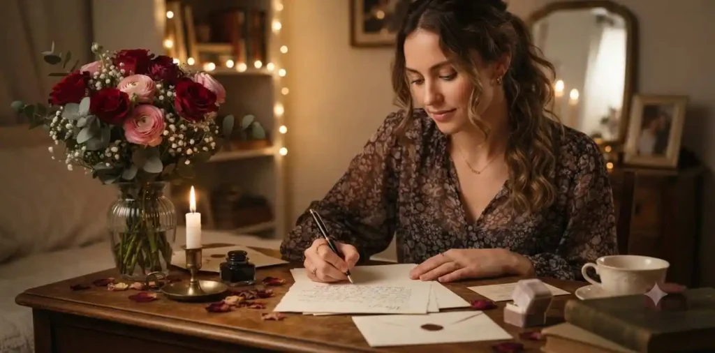 Person writing a heartfelt love letter