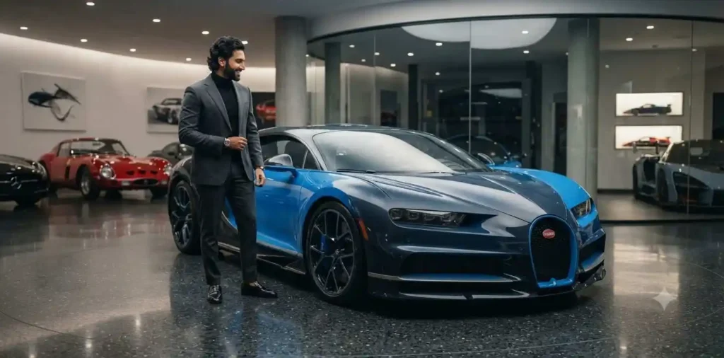 Person with luxury sports car