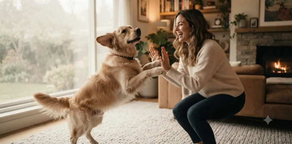 Dog playing with owner indoors