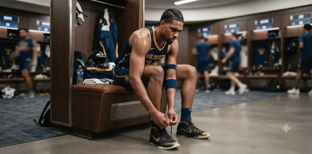 Basketball player preparing before the game