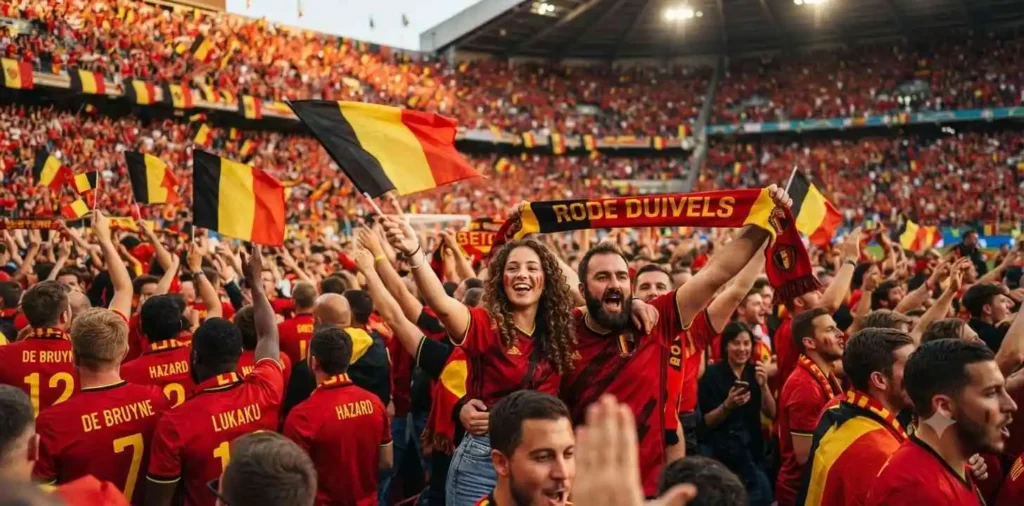 Belgium fans cheering in stadium stands