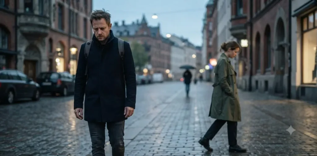 Couple walking apart after difficult conversation