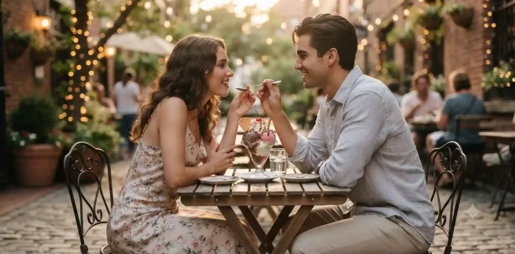Couple sharing ice cream on a date