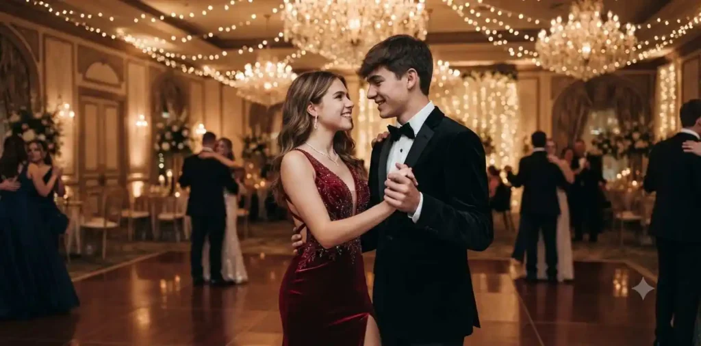 Couple sharing a dance at prom