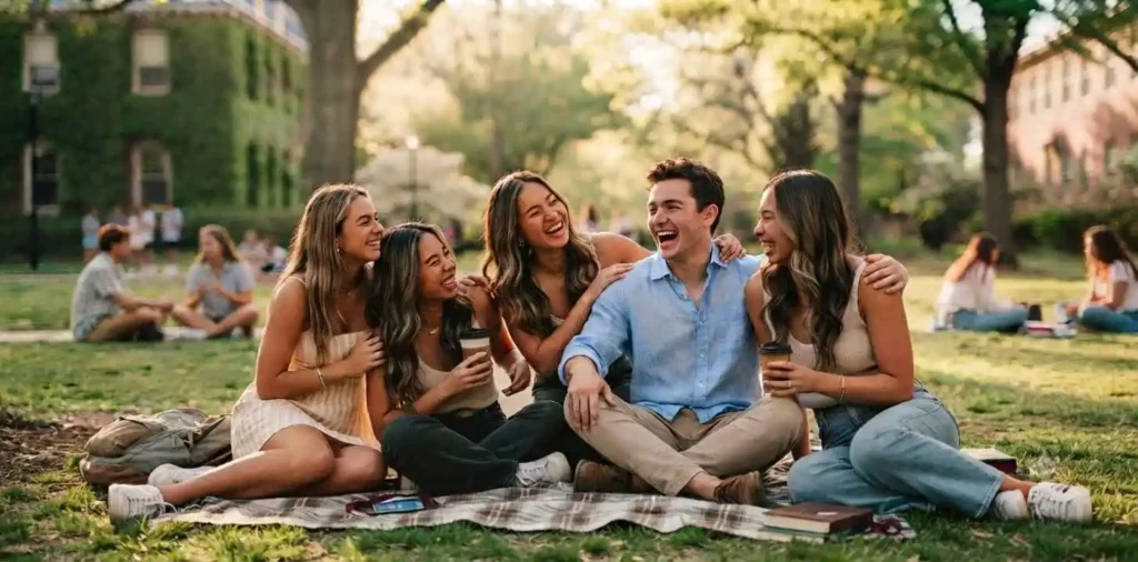 Senior friends laughing together outdoors