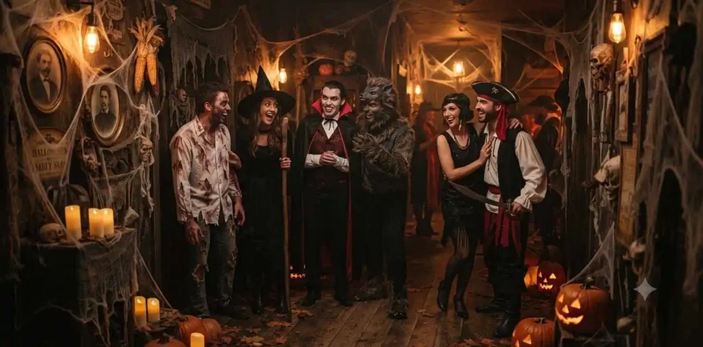 Friends enjoying a spooky Halloween celebration