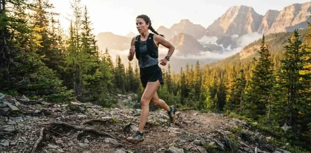 Runner exploring a scenic mountain trail