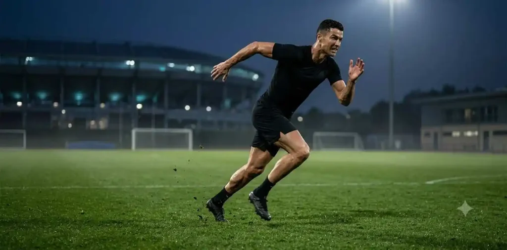 Athlete sprinting during an intense football workout