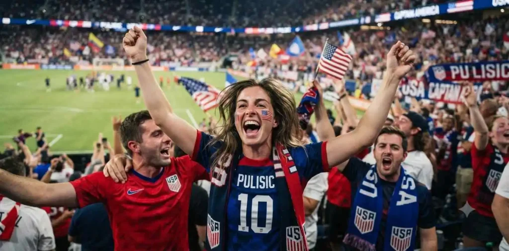 American soccer supporters celebrating together