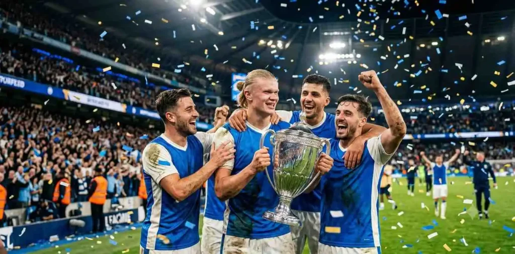 Team celebrating victory after a football match
