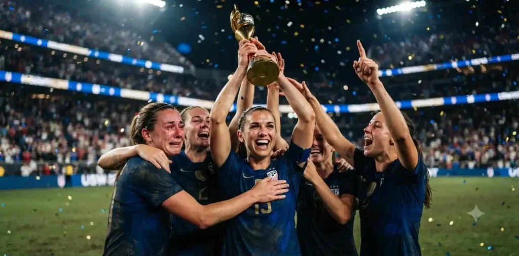 Women's soccer team celebrating a championship victory