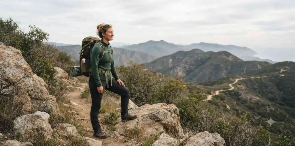 Traveler hiking California landscape