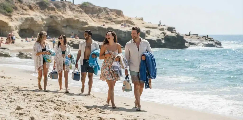 Friends relaxing on a sunny beach