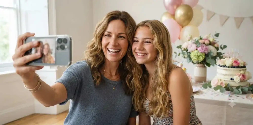 Mother and daughter taking a birthday selfie