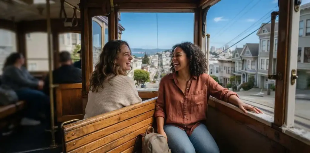 Friends enjoying cable car ride