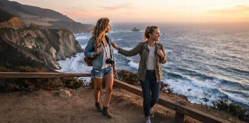 Traveler enjoying California coastline view