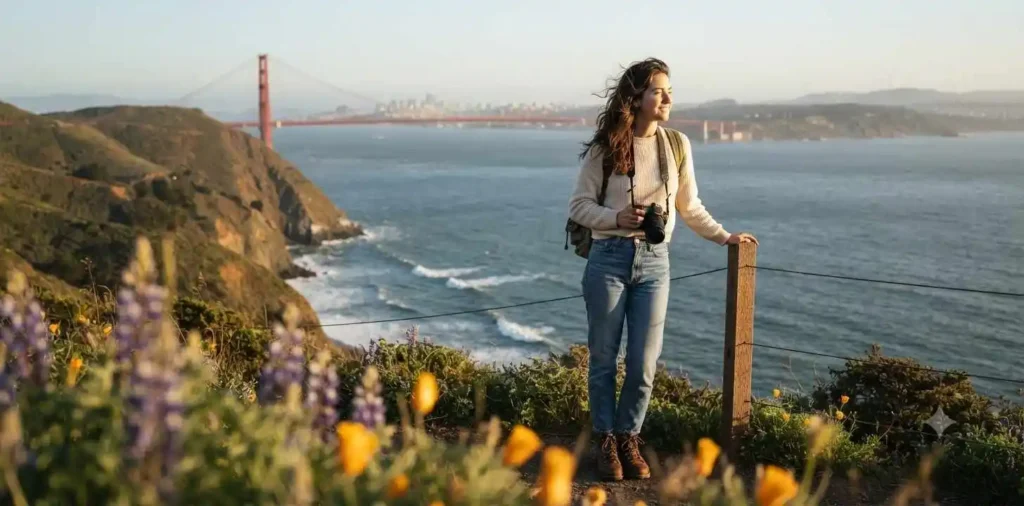 Traveler enjoying California coastal views