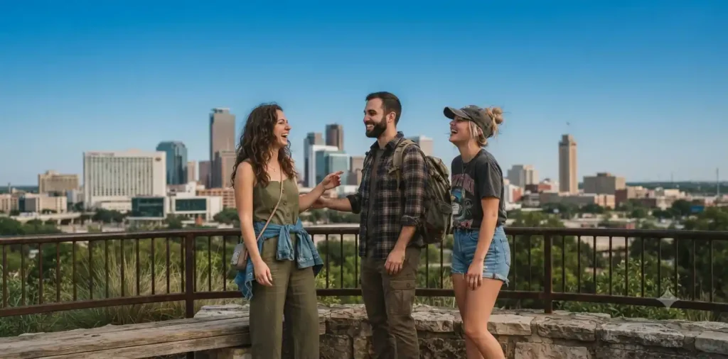 Friends enjoying Fort Worth skyline view