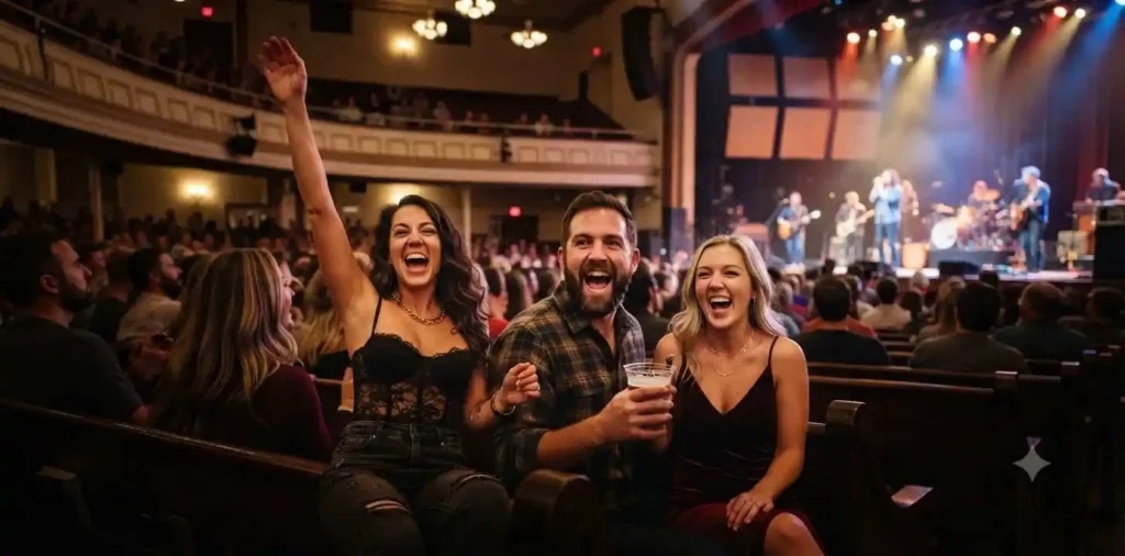 Friends enjoying a concert inside Ryman Auditorium