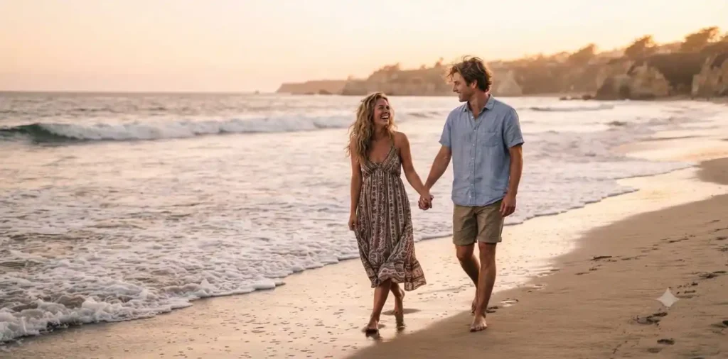 Couple walking together on beach