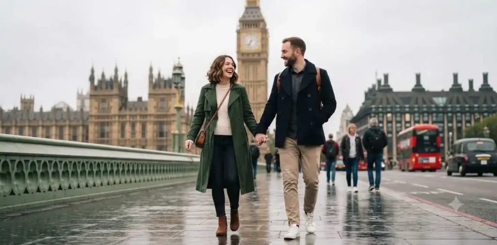 Couple walking beside Big Ben