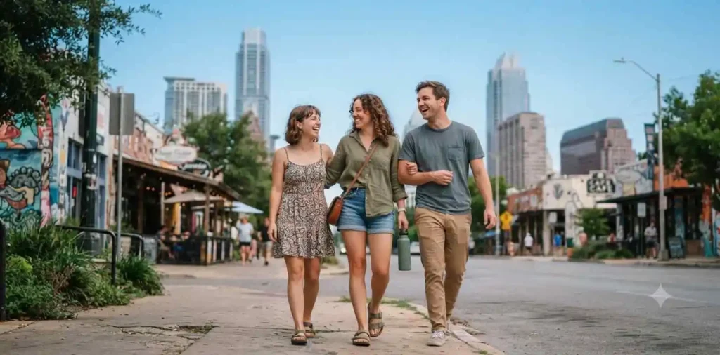 Person exploring downtown Austin streets
