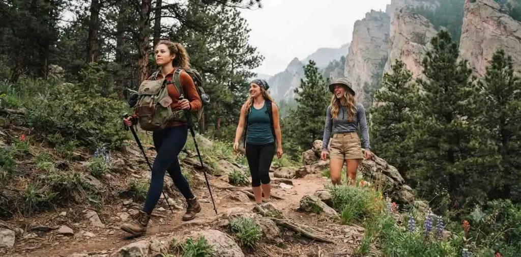Hiker walking along a rocky mountain trail