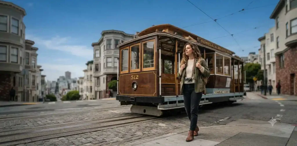 Historic cable car on city street
