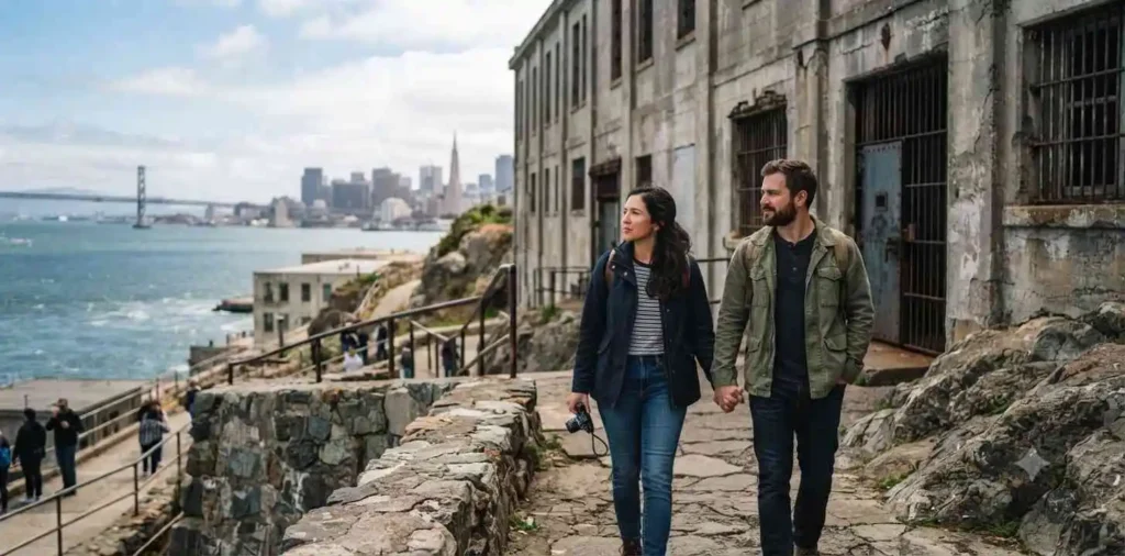 Traveler exploring Alcatraz historic prison