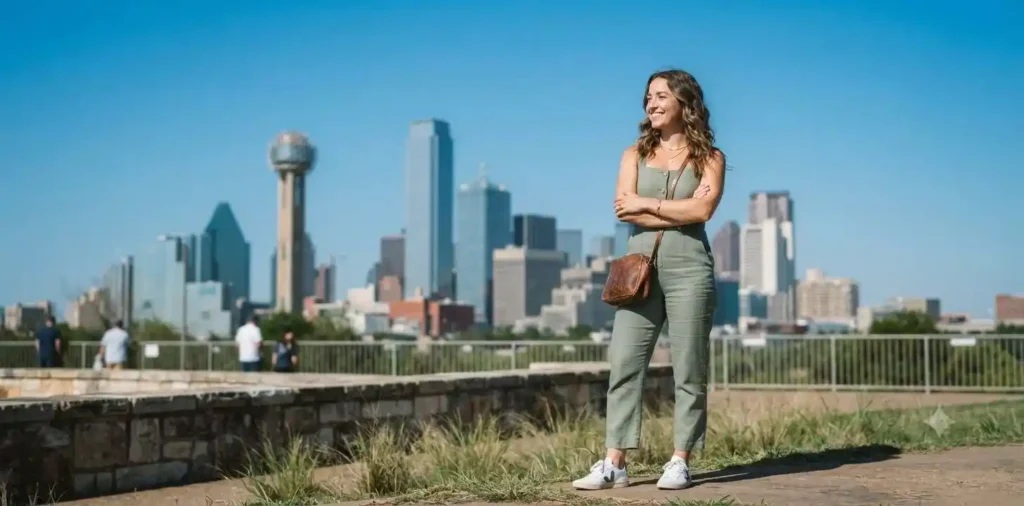 Woman enjoying the Dallas skyline