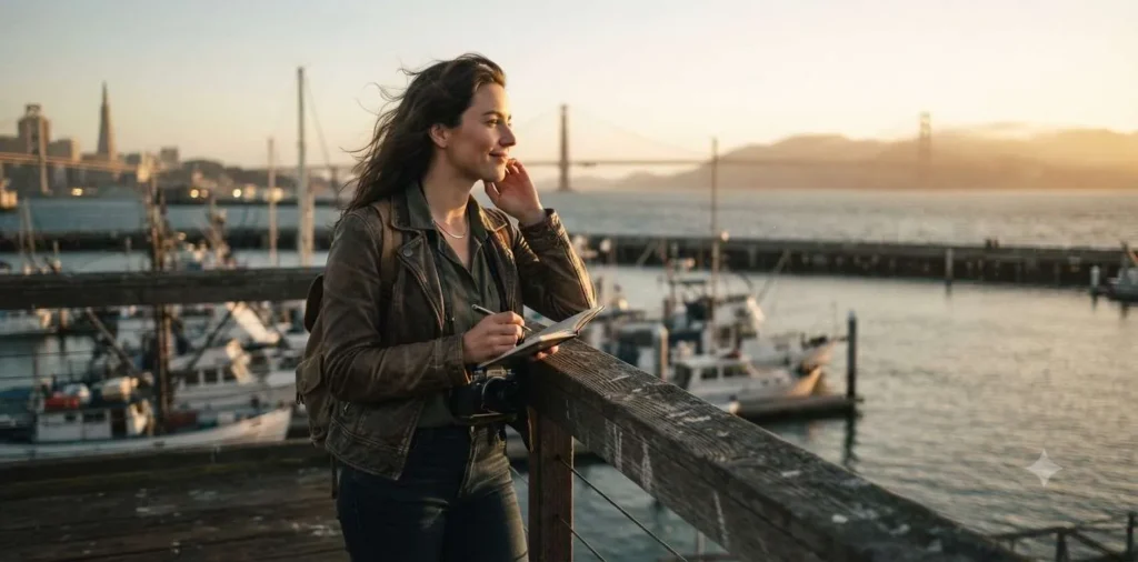 Traveler enjoying San Francisco waterfront view
