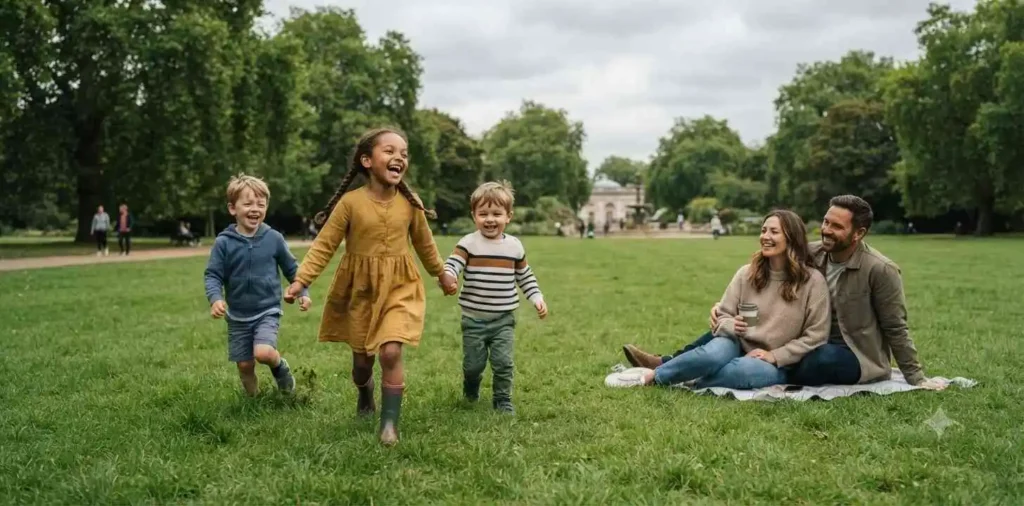 Children laughing together in a beautiful park
