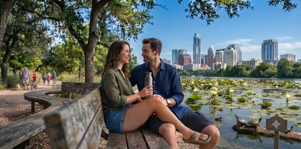 Person relaxing near Lady Bird Lake