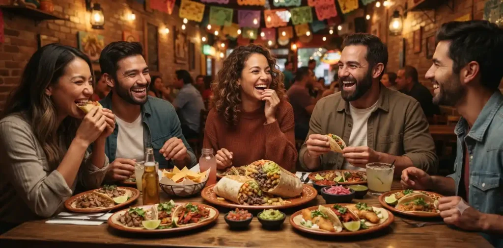 Friends enjoying Mexican food together