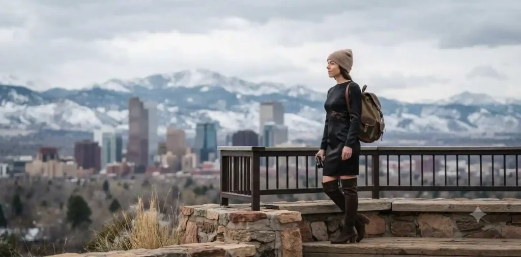 Traveler overlooking the Denver skyline